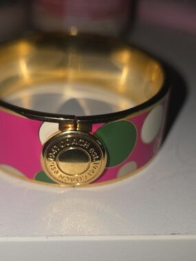 Coach Pink Polka Dot Enamel Bangle Bracelet Gold Tone Y2K